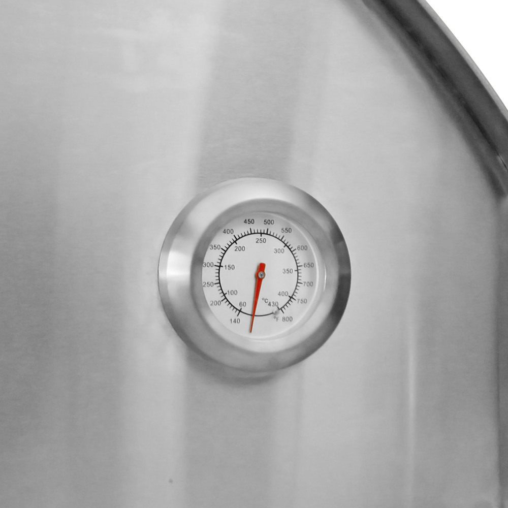 High Heat oven gauge. Authentic Wood fired pizza oven with stainless steel stand. Premium Pizza oven